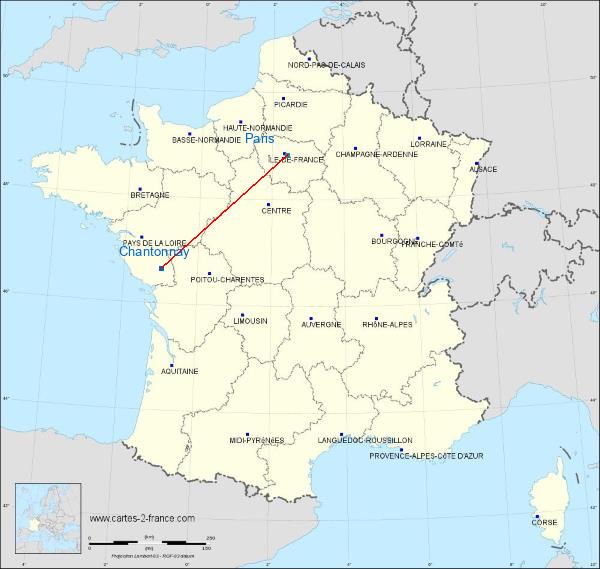 Distance Chantonnay Paris sur la carte de France