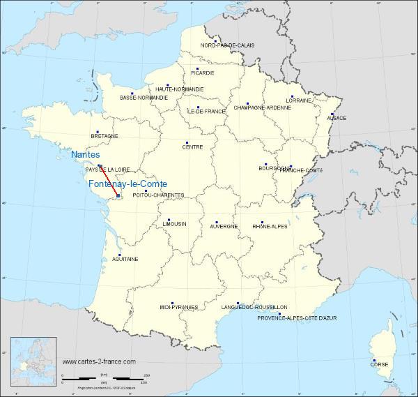 Distance Fontenay-le-Comte Nantes sur la carte de France