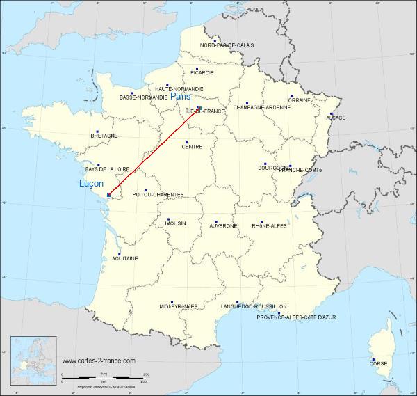 Distance Luçon Paris sur la carte de France