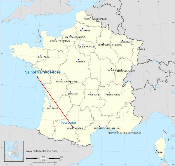 Distance Saint-Hilaire-de-Riez Toulouse sur la carte de France