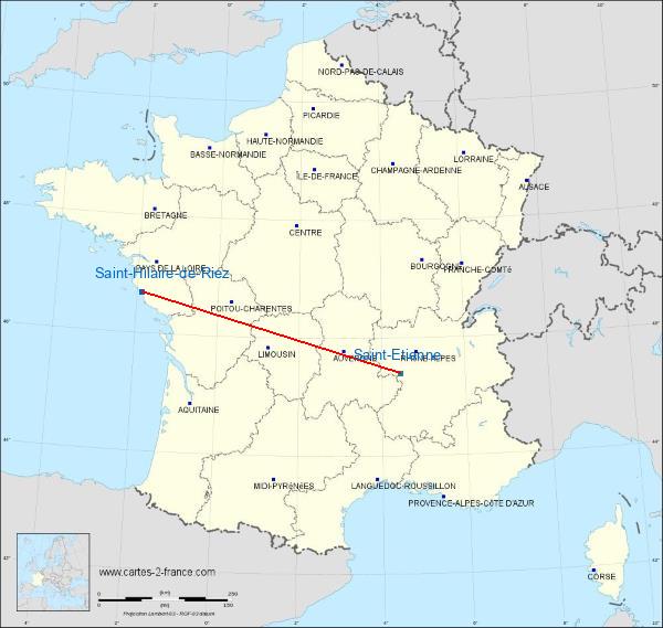 Distance Saint-Hilaire-de-Riez Saint-Étienne sur la carte de France