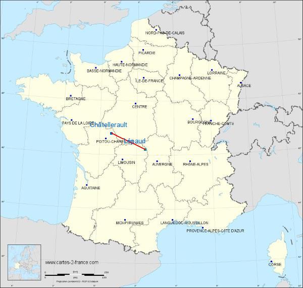 Distance Chatellerault-Targé Montluçon – Guéret Airport sur la carte de France