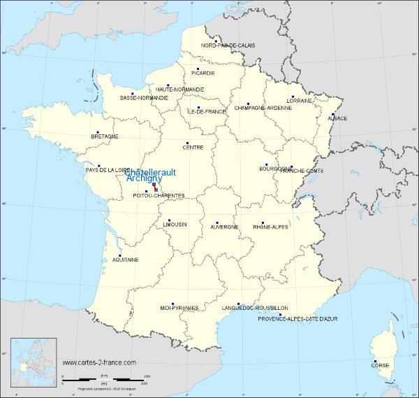Distance Châtellerault Archigny sur la carte de France