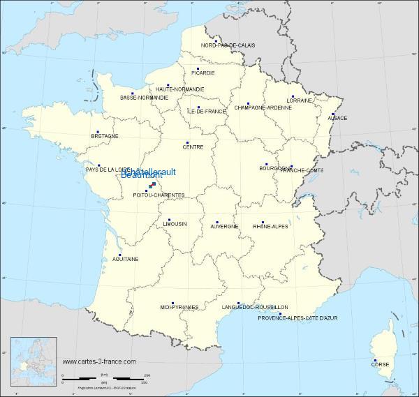 Distance Châtellerault Beaumont sur la carte de France