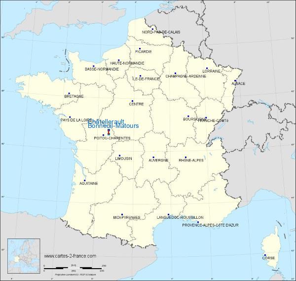 Distance Châtellerault Bonneuil-Matours sur la carte de France