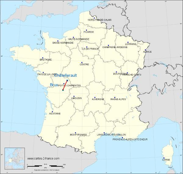 Distance Châtellerault Couhé-Vérac sur la carte de France