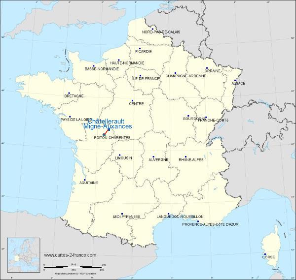 Distance Châtellerault Migné-Auxances sur la carte de France