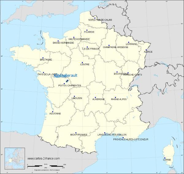 Distance Châtellerault Naintré sur la carte de France