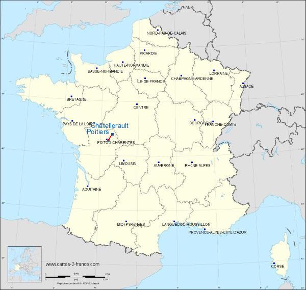 Distance Châtellerault Poitiers sur la carte de France