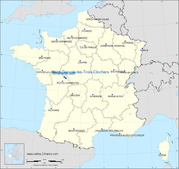 Distance Châtellerault Saint-Gervais-les-Trois-Clochers sur la carte de France