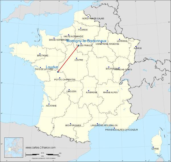 Distance Loudun Saint-Quentin-en-Yvelines sur la carte de France
