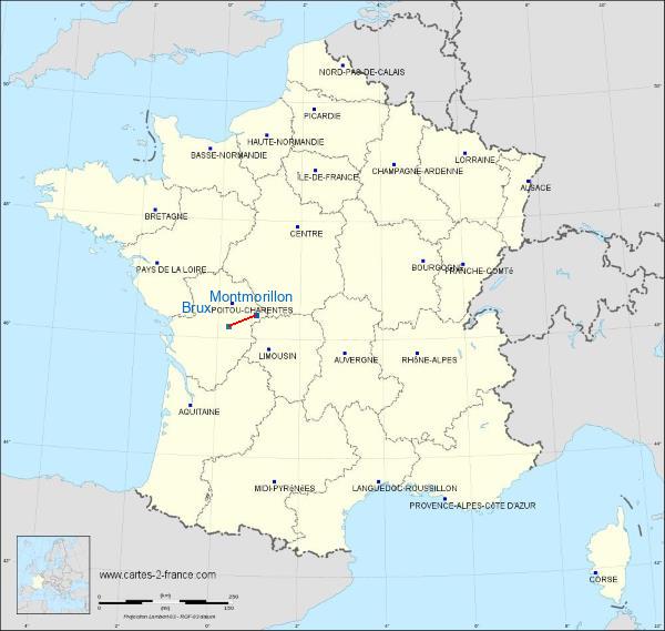 Distance Montmorillon Couhé-Vérac sur la carte de France