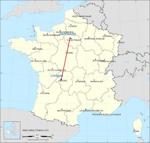 Distance Limoges Sartrouville sur la carte de France