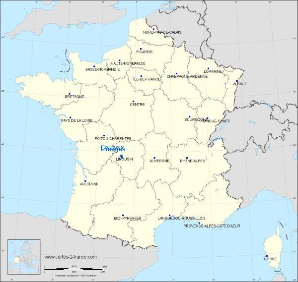 Distance Limoges Couzeix sur la carte de France