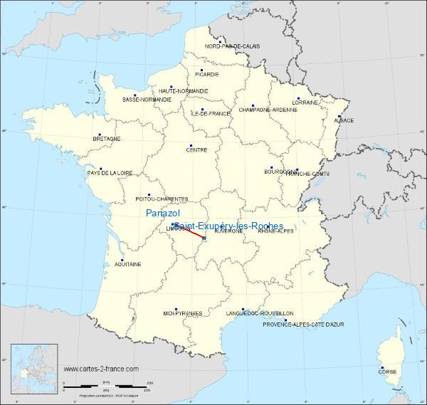 Distance Panazol Ussel-Thalamy sur la carte de France