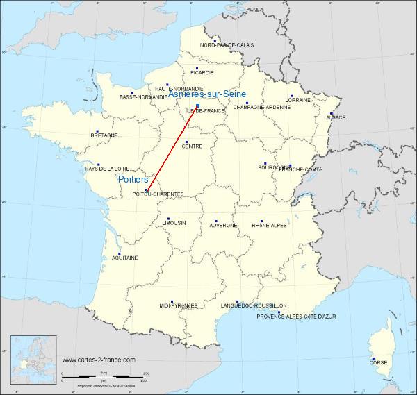 Distance Asnières-sur-Seine Poitiers sur la carte de France