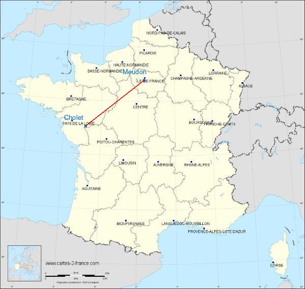 Distance Meudon Cholet sur la carte de France