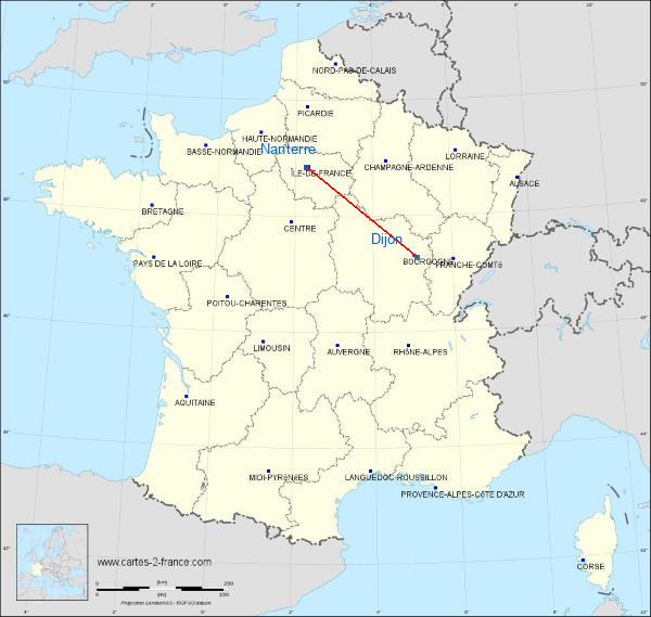 Distance Nanterre Dijon sur la carte de France