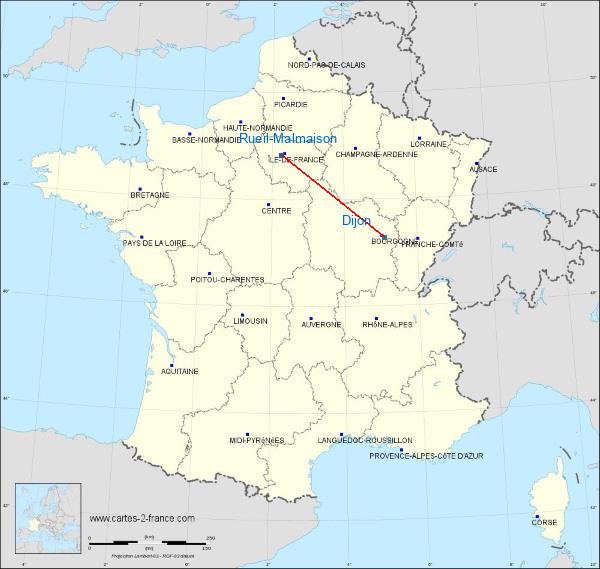 Distance Rueil-Malmaison Dijon sur la carte de France