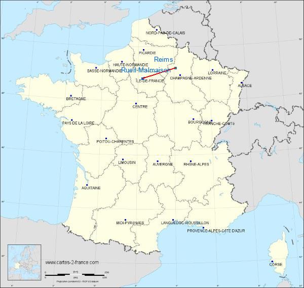 Distance Rueil-Malmaison Reims sur la carte de France