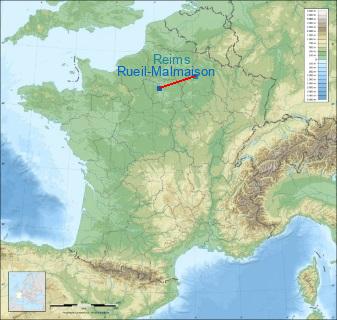 Distance entre de Rueil-Malmaison et Reims sur la carte de France
