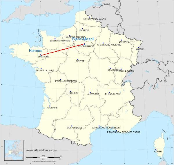 Distance Le Blanc-Mesnil Rennes sur la carte de France