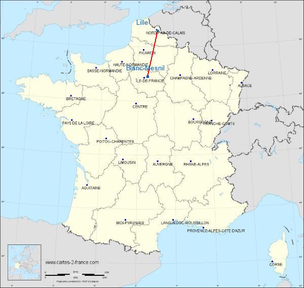 Distance Le Blanc-Mesnil Lille sur la carte de France