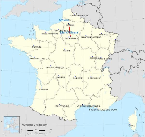 Distance Le Blanc-Mesnil Amiens sur la carte de France