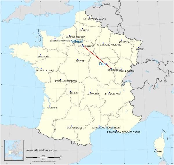 Distance Villejuif Dijon sur la carte de France