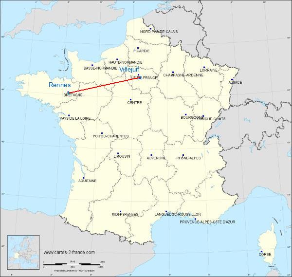Distance Villejuif Rennes sur la carte de France