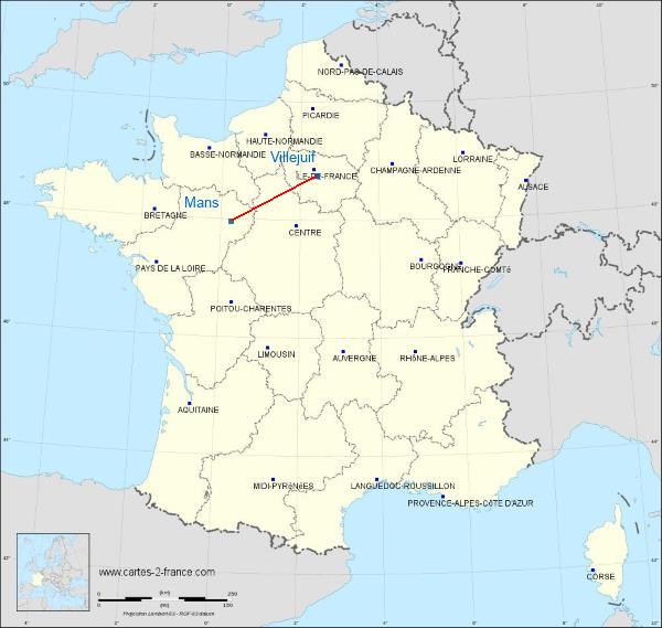 Distance Villejuif Le Mans sur la carte de France