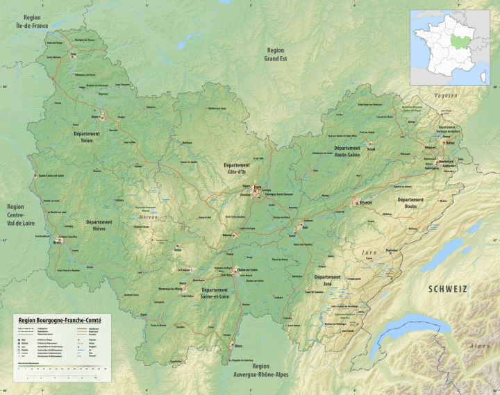 Carte de la région Bourgogne-Franche-Comté