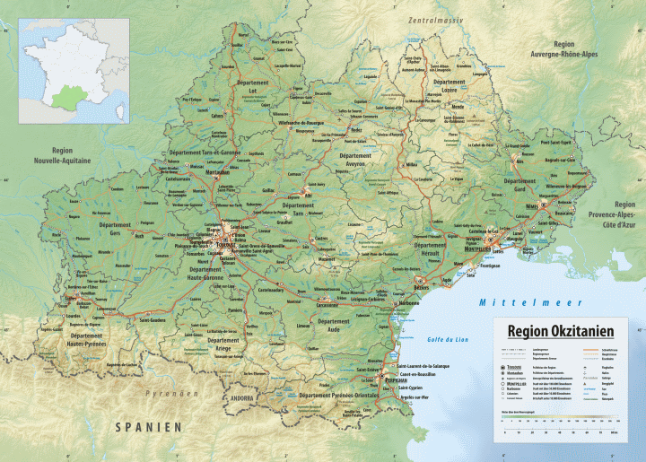 Carte de la région Occitanie