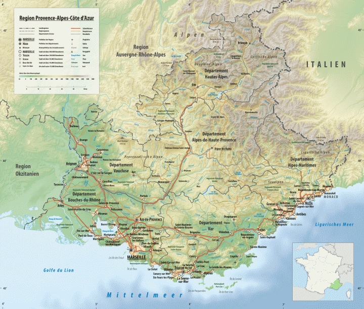 Carte de la région Provence-Alpes-Côte d'Azur